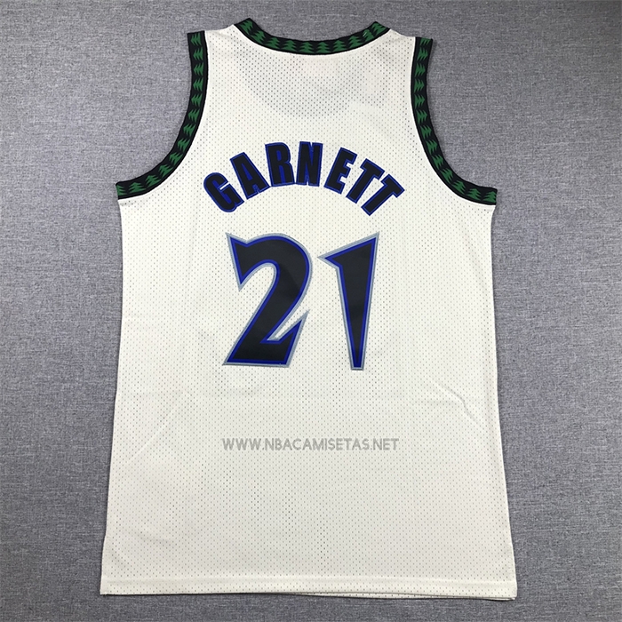 Camiseta Minnesota Timberwolves Kevin Garnet NO 21 Mitchell & Ness Chainstitch Crema